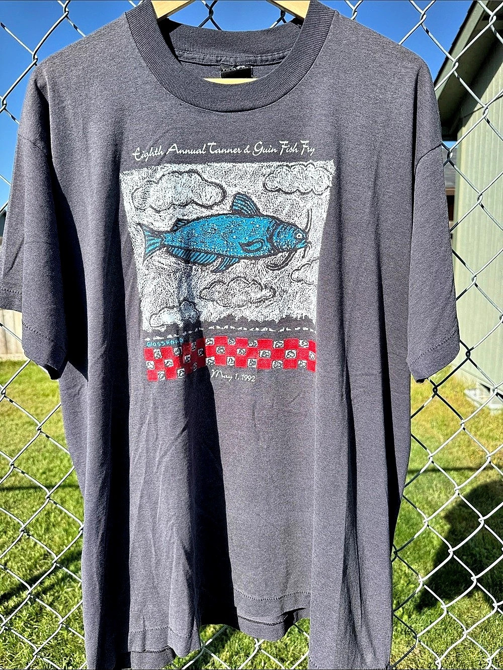 Vintage May 1, 1992 Fish Fry graphic tee Graphic Tee Gray